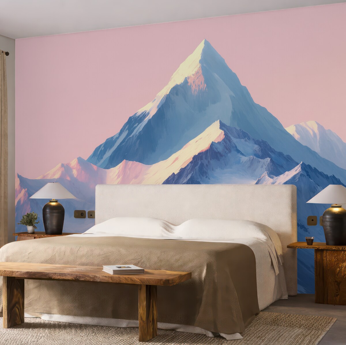 Fototapeta Niebieskie i różowe szczyty w stylu rysunkowym.