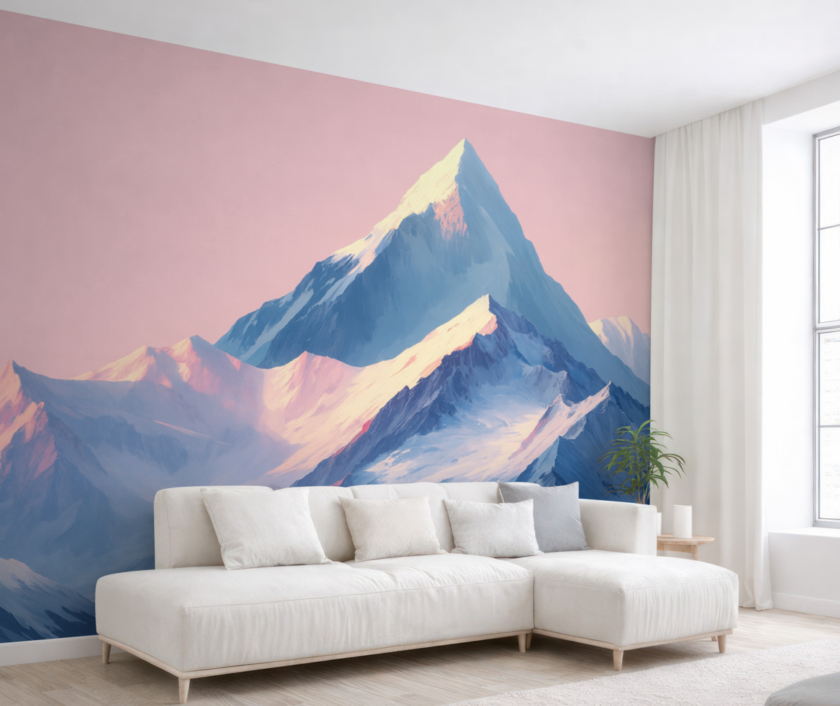 Fototapeta Niebieskie i różowe szczyty w stylu rysunkowym.