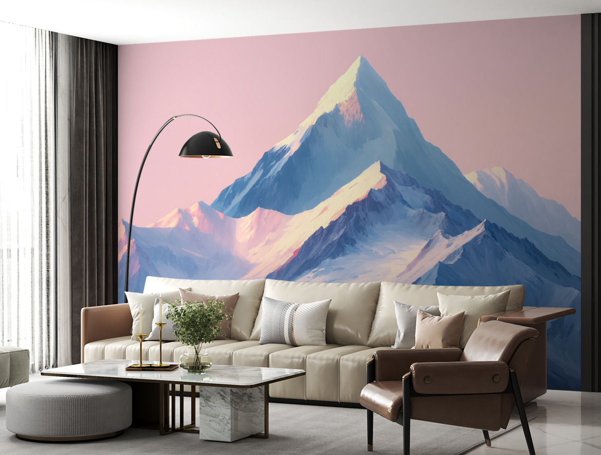 Fototapeta Niebieskie i różowe szczyty w stylu rysunkowym.