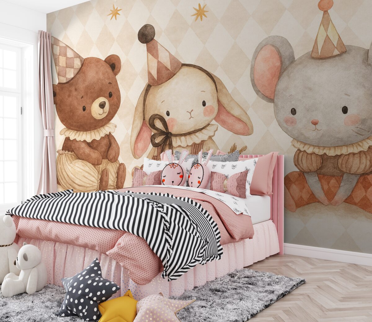 Fototapeta Urocze zwierzęta w stylu skandynawskim.