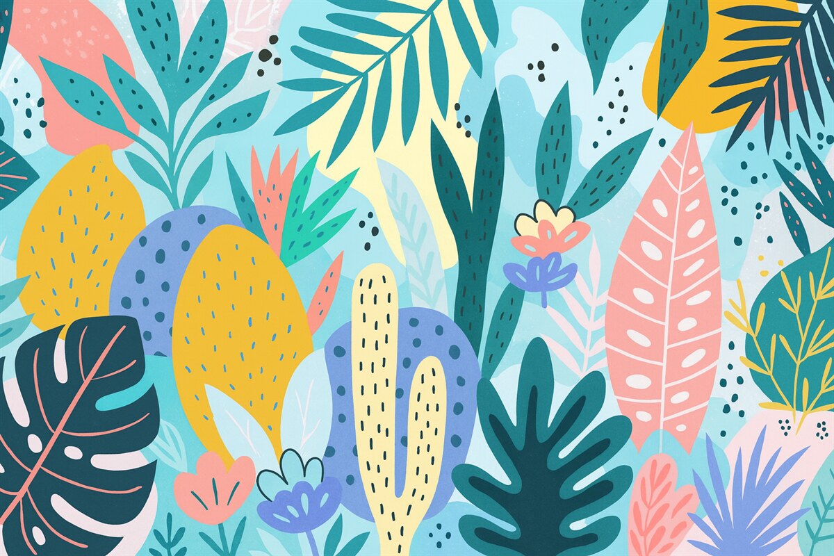 Fototapeta Wielobarwna tropikalna jungla.