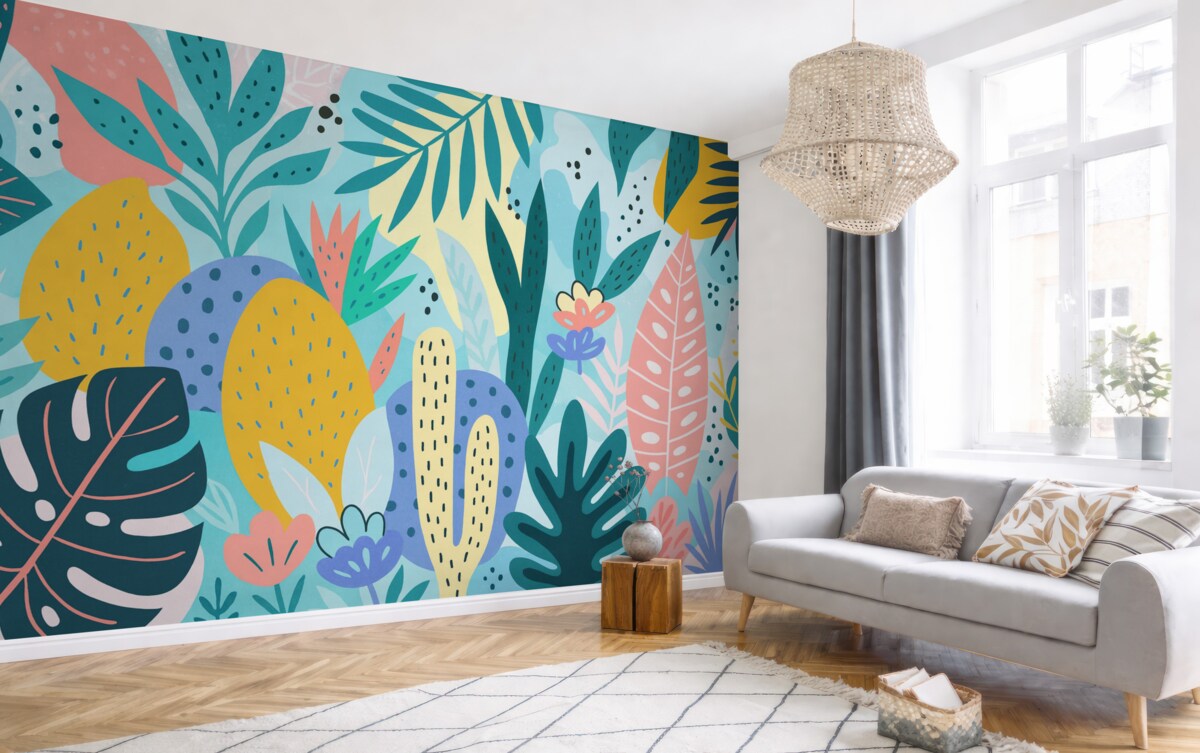 Fototapeta Wielobarwna tropikalna jungla.