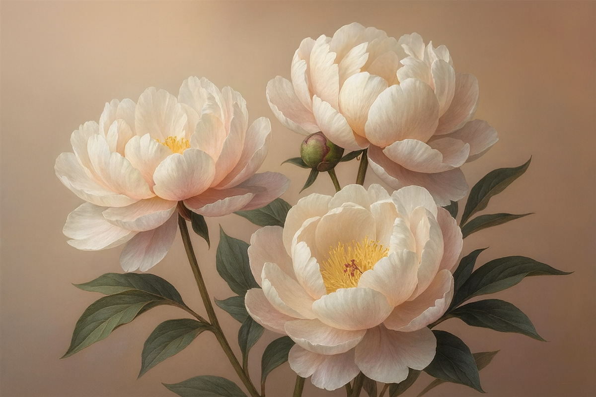 Fototapeta Kwiaty piwonii, w odcieniu beżowym, mlecznym.