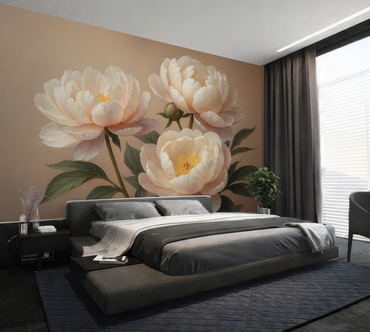 Fototapeta Kwiaty piwonii, w odcieniu beżowym, mlecznym.