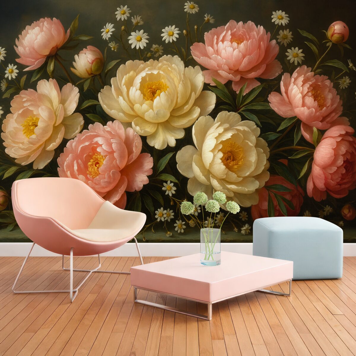 Fototapeta Bukiet piwonii w odcieniach beżu i różu.