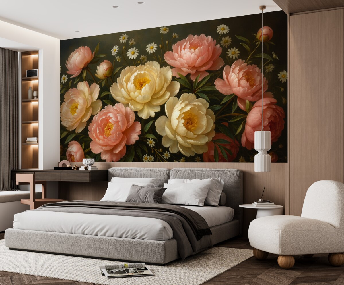 Fototapeta Bukiet piwonii w odcieniach beżu i różu.