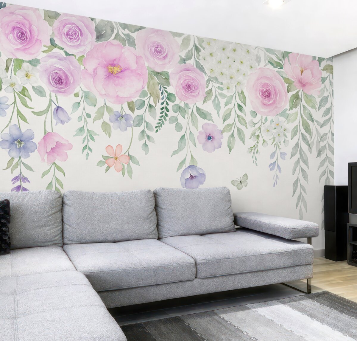 Fototapeta Kwiaty i motyle wiszące w powietrzu.