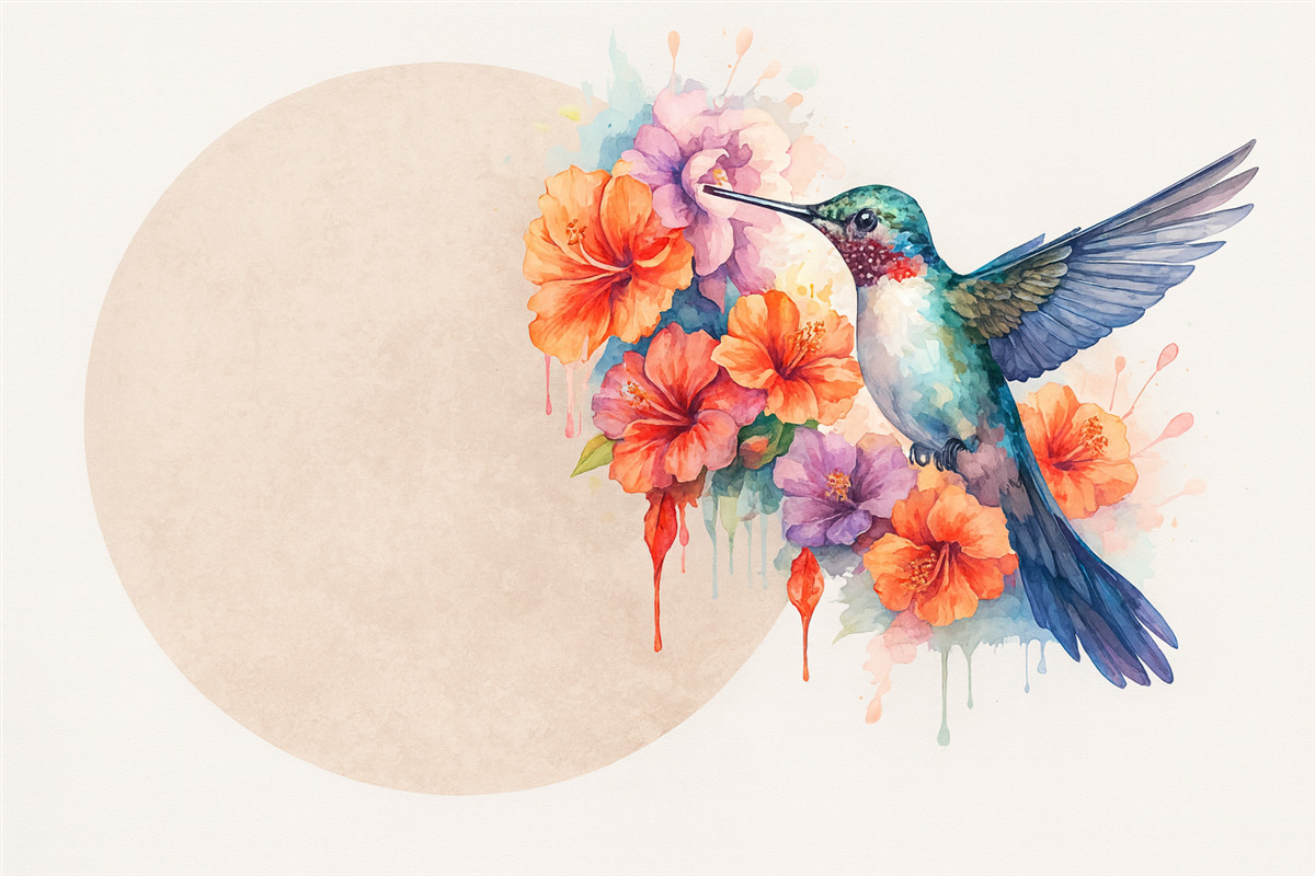 Fototapeta Koliber, rośliny, okrąg, jasnobeżowy.