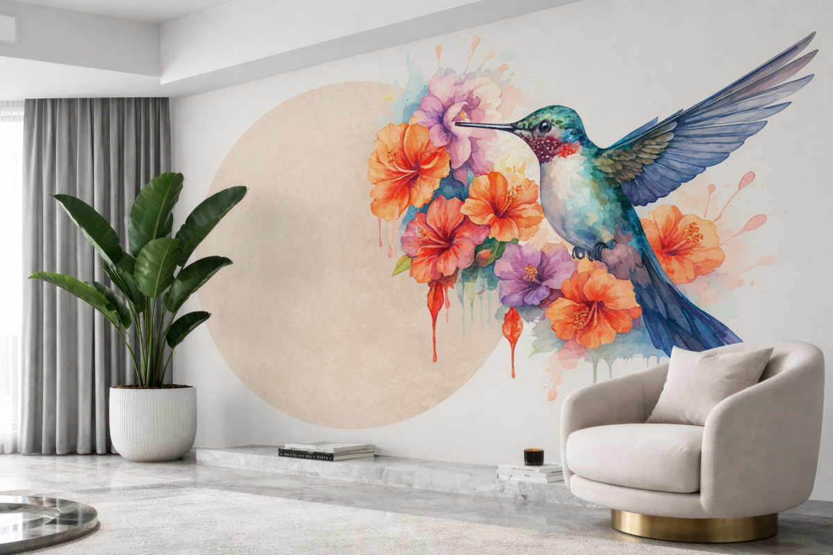 Fototapeta Koliber, rośliny, okrąg, jasnobeżowy.