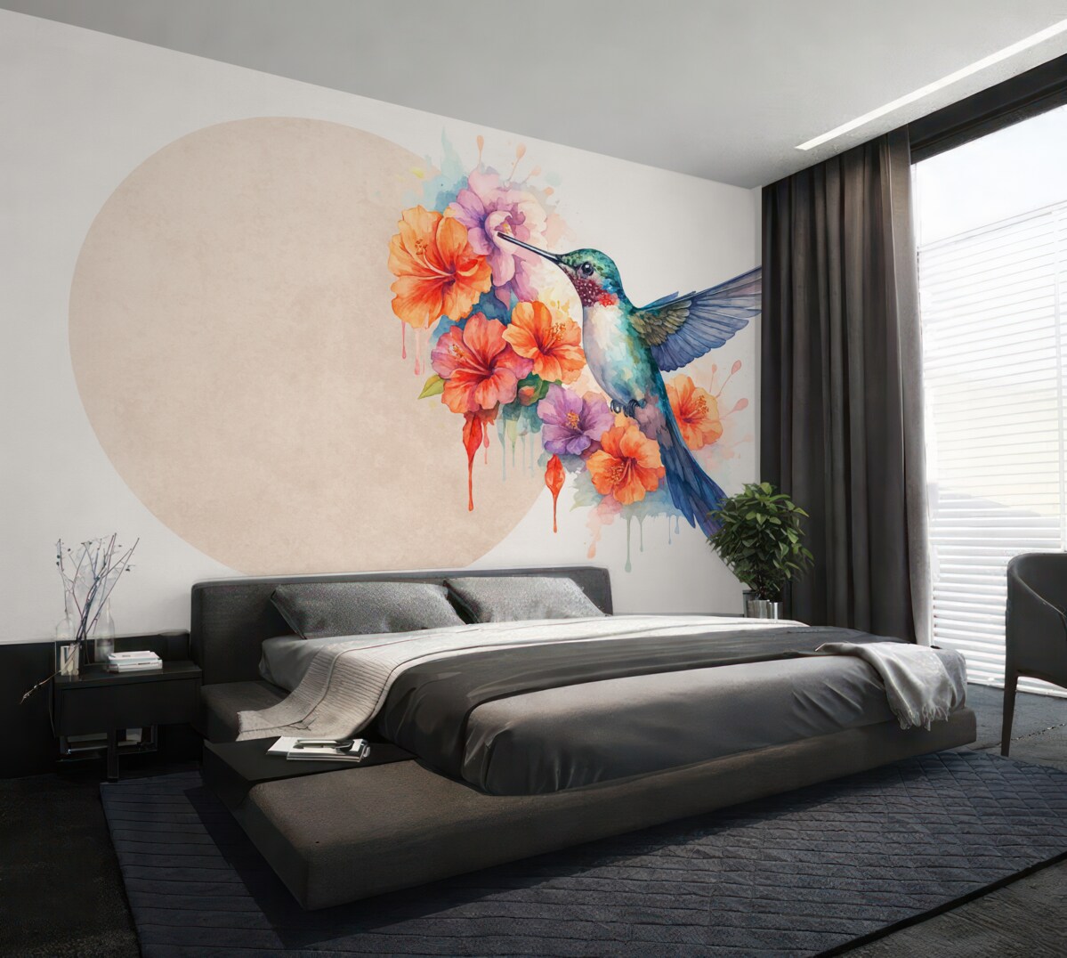 Fototapeta Koliber, rośliny, okrąg, jasnobeżowy.