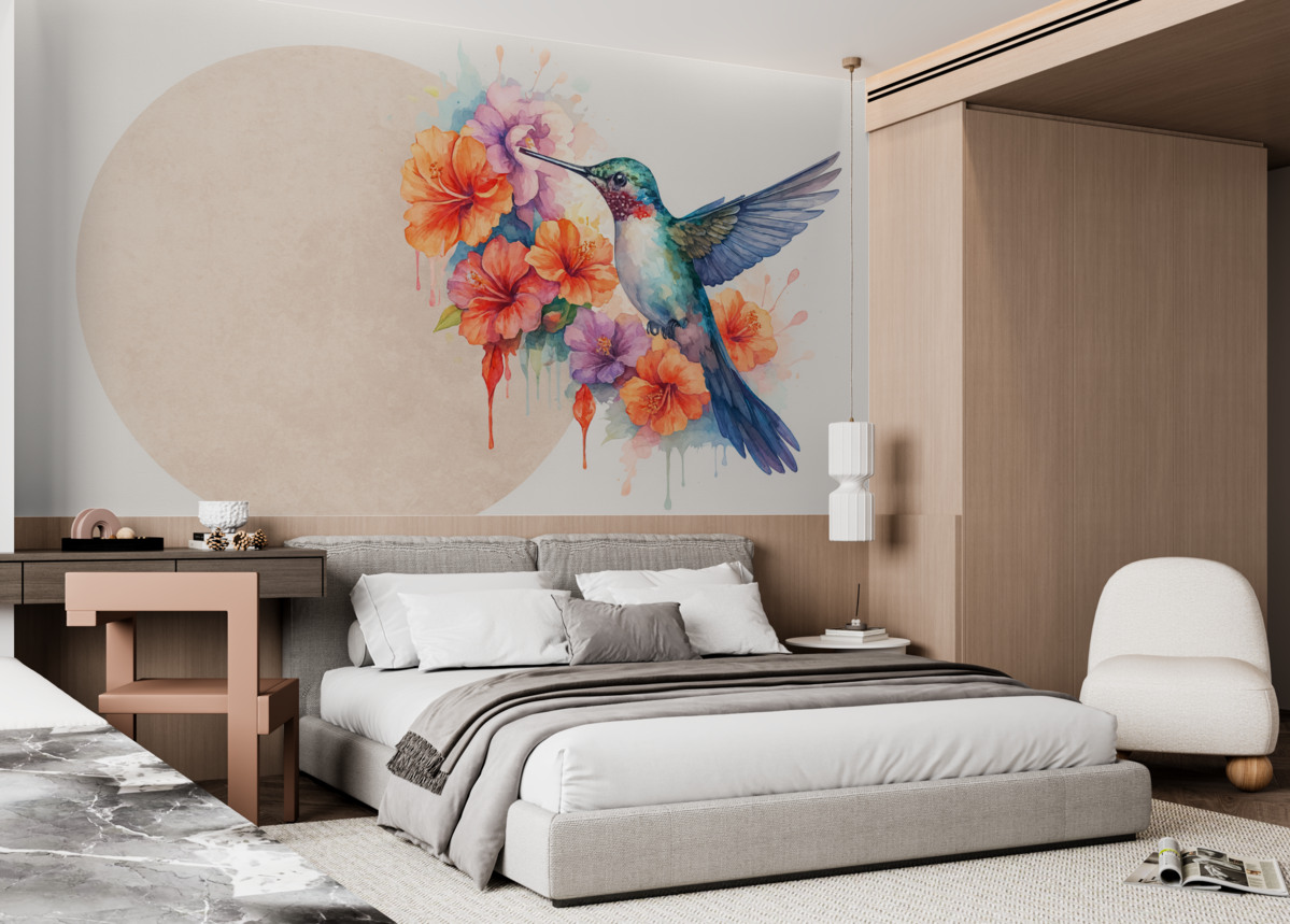 Fototapeta Koliber, rośliny, okrąg, jasnobeżowy.