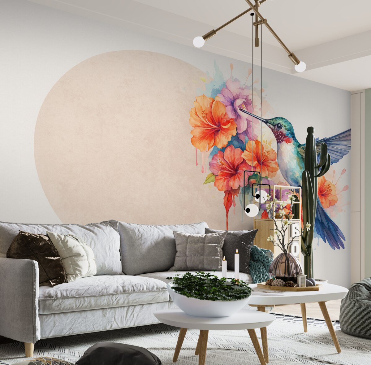 Fototapeta Koliber, rośliny, okrąg, jasnobeżowy.