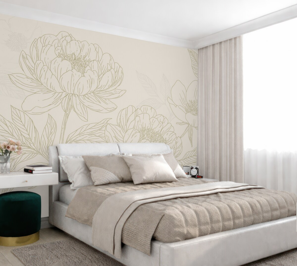 Fototapeta Kwiaty o linii w odcieniu zielonym.