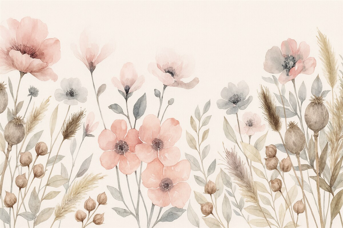 Fototapeta Maki, jasnoszary odcień, farby wodne.