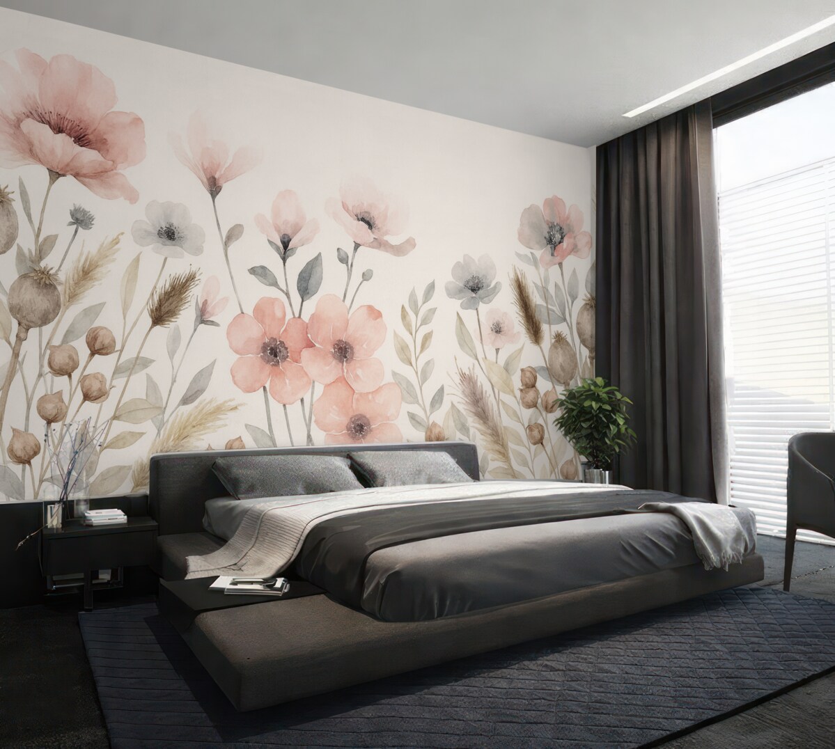 Fototapeta Maki, jasnoszary odcień, farby wodne.