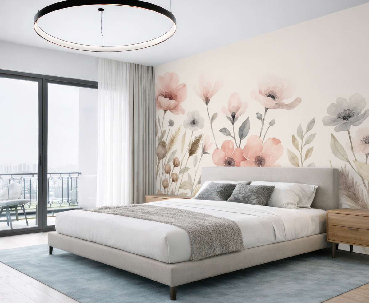 Fototapeta Maki, jasnoszary odcień, farby wodne.