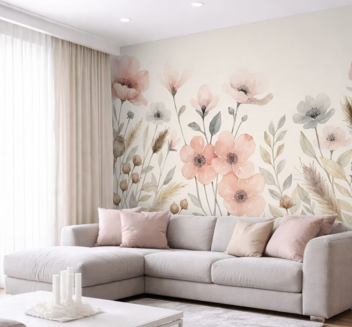 Fototapeta Maki, jasnoszary odcień, farby wodne.