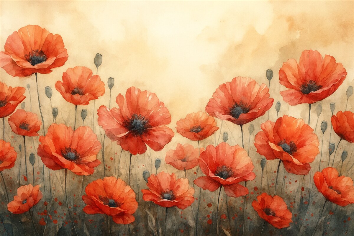 Fototapeta Maki w kolorze czerwonym malowane akwarelą.