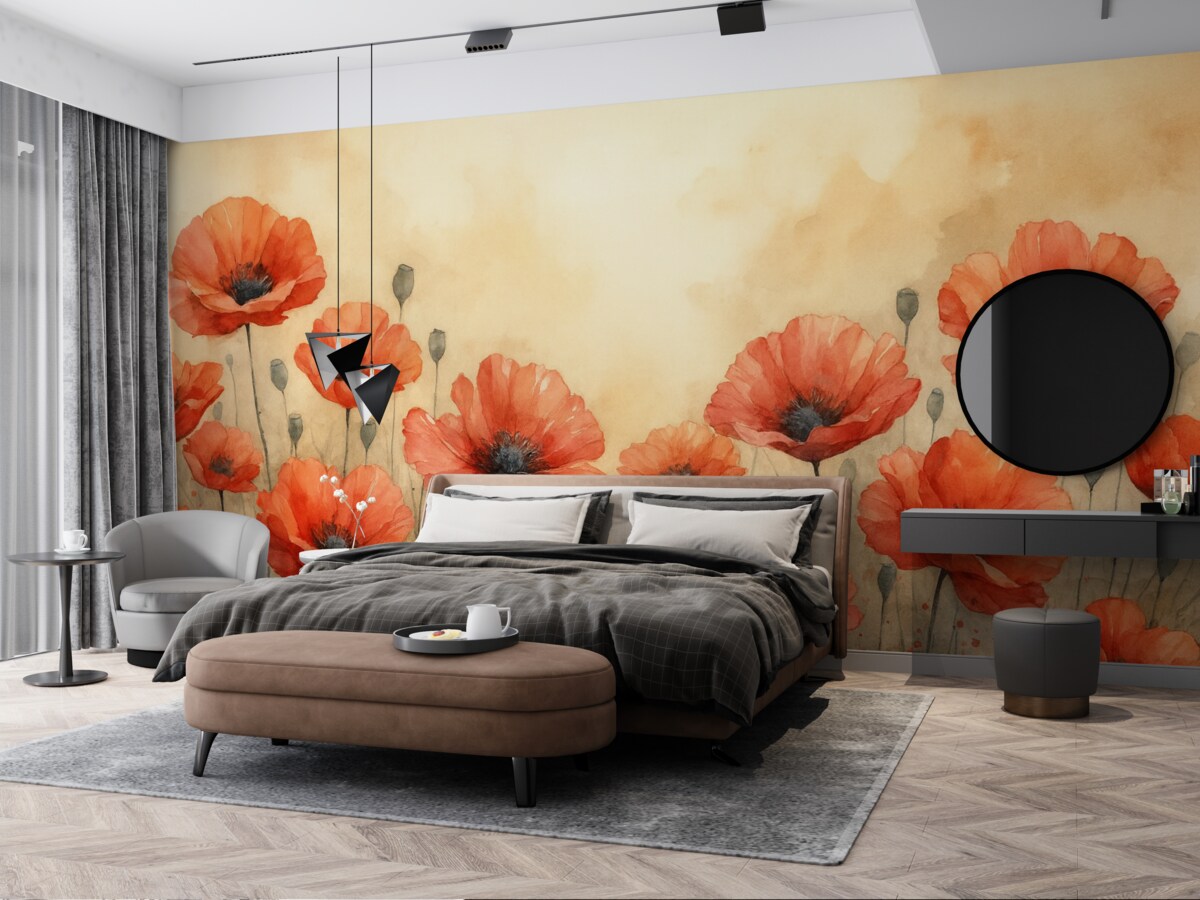 Fototapeta Maki w kolorze czerwonym malowane akwarelą.