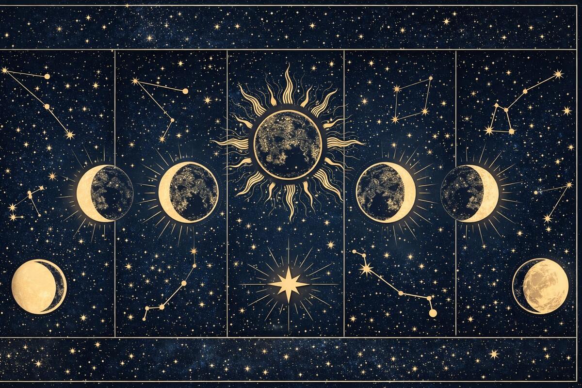 Fototapeta Etap księżyca, słońce, azureowe tło.