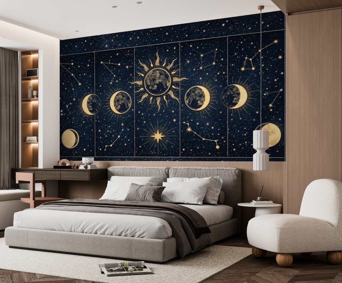 Fototapeta Etap księżyca, słońce, azureowe tło.