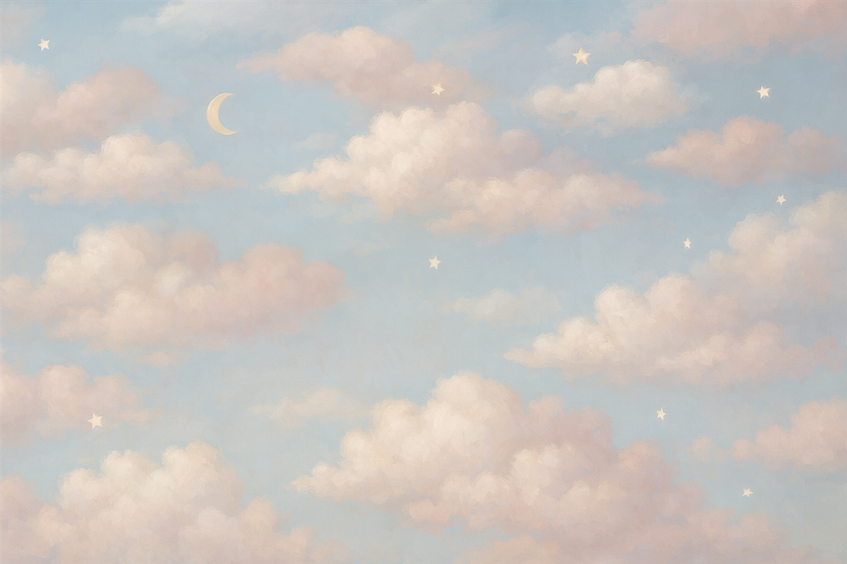 Fototapeta Cudowne niebo z obłokami, księżycem i gwiazdami.