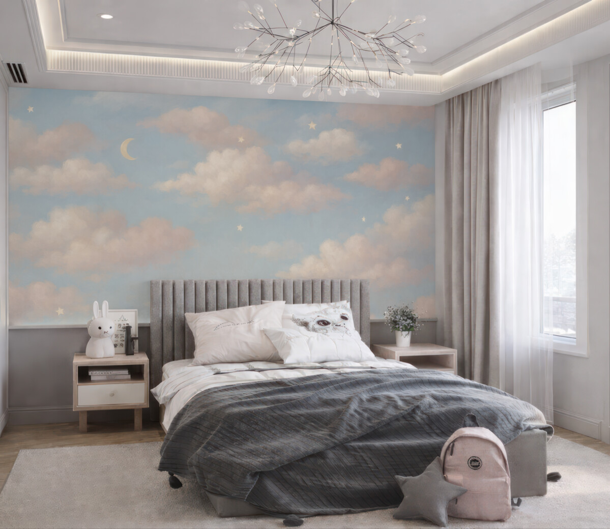 Fototapeta Cudowne niebo z obłokami, księżycem i gwiazdami.