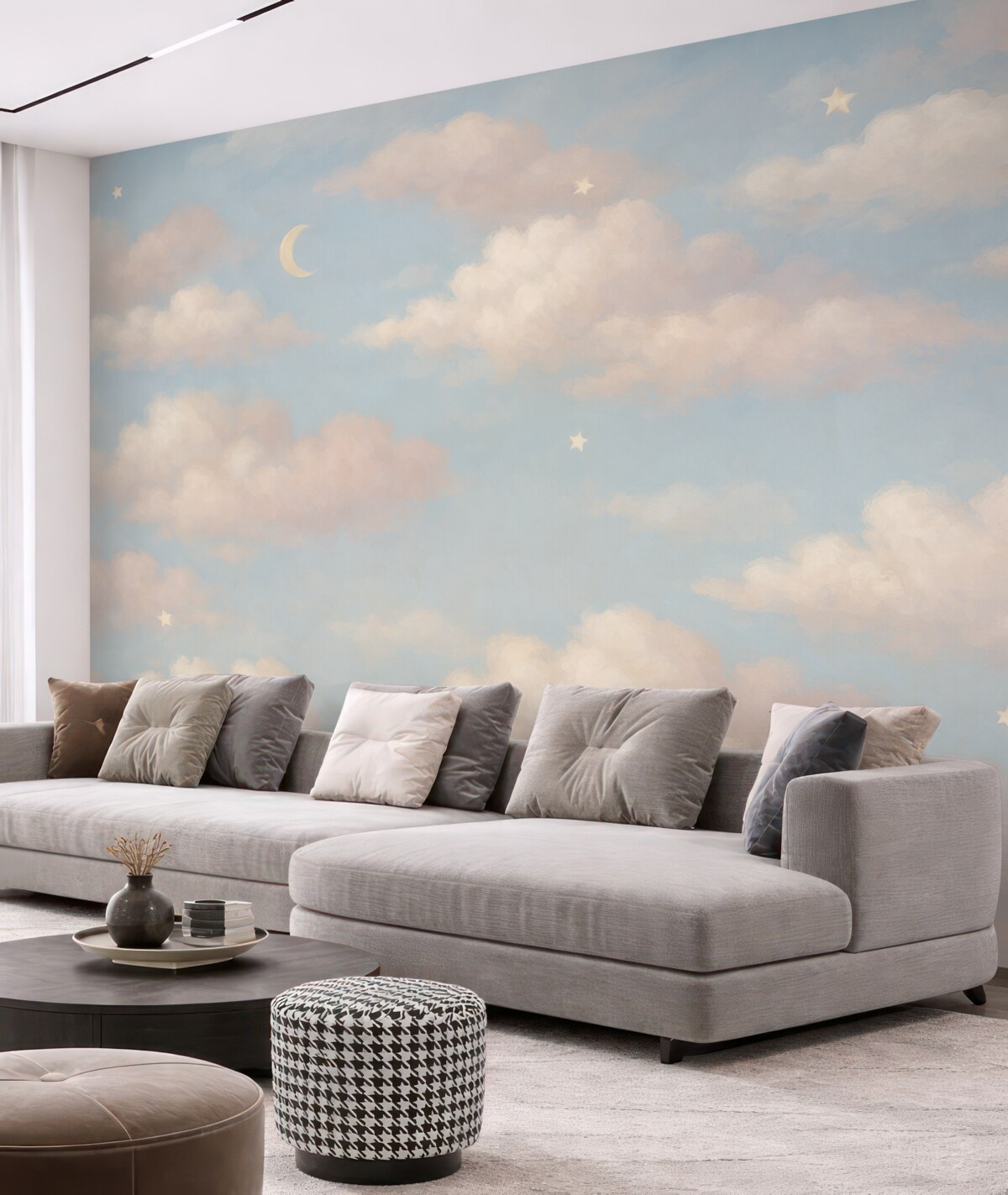 Fototapeta Cudowne niebo z obłokami, księżycem i gwiazdami.