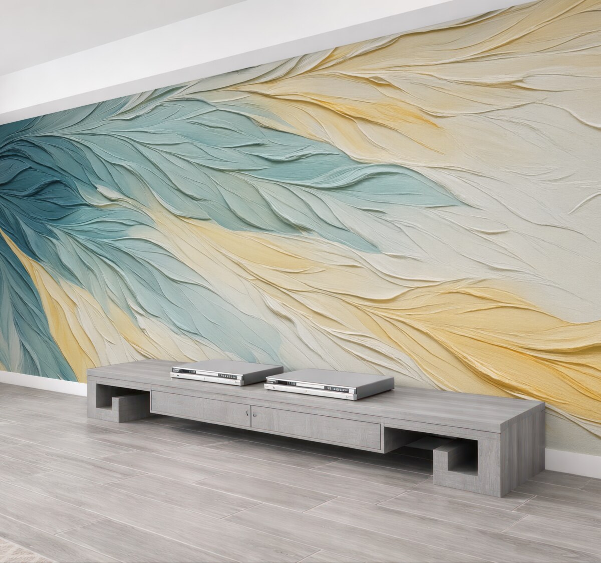 Fototapeta Abstrakcyjne smugi niebieskiej, szarej i beżowej farby.