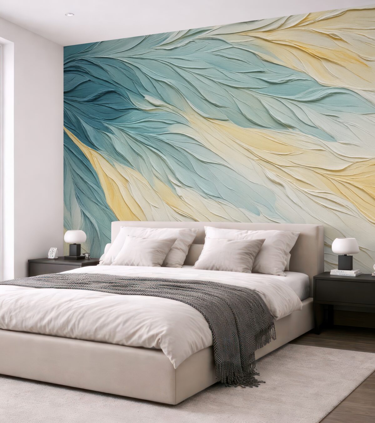 Fototapeta Abstrakcyjne smugi niebieskiej, szarej i beżowej farby.