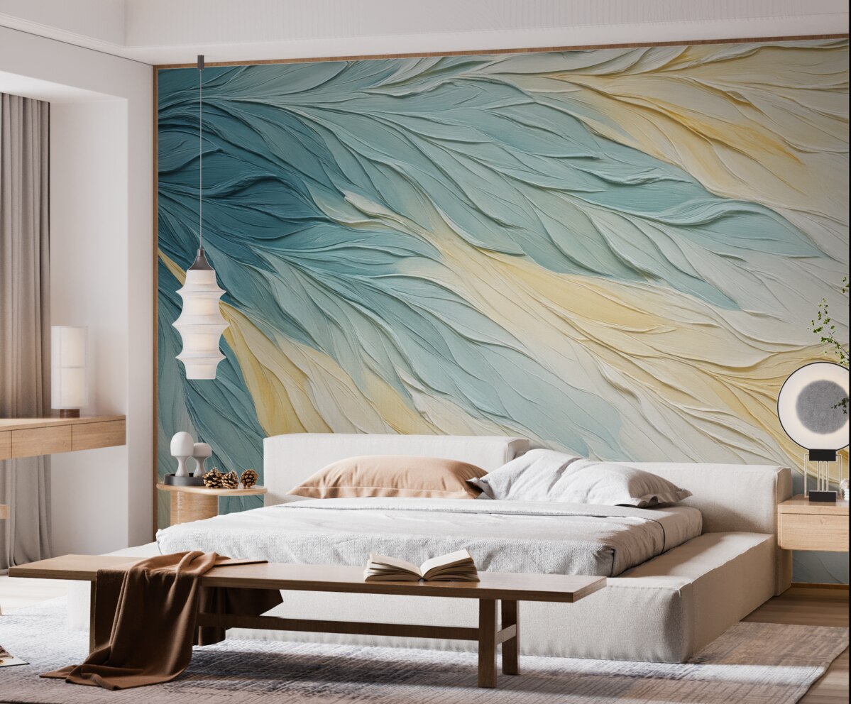 Fototapeta Abstrakcyjne smugi niebieskiej, szarej i beżowej farby.