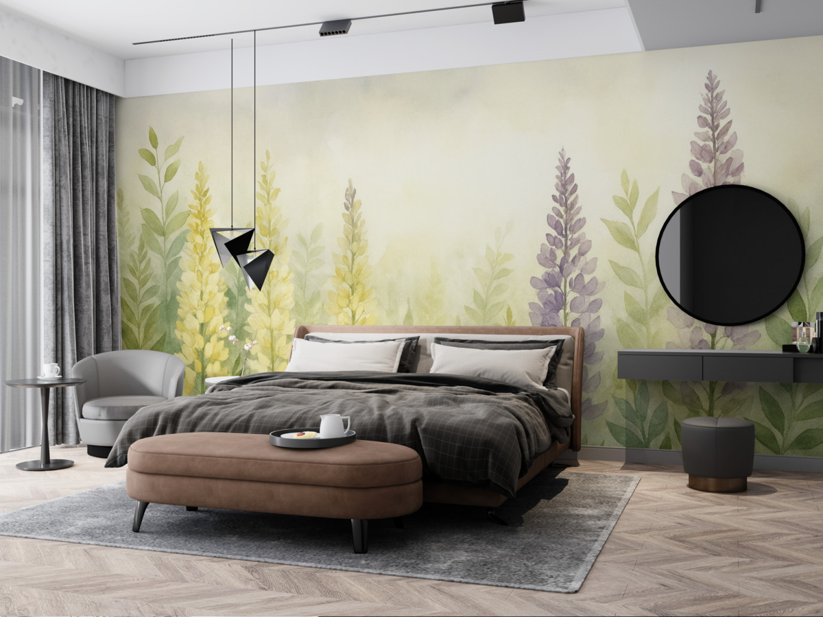 Fototapeta Ogród kwiatowy w akwareli, wzór kwiatowy, naturalne barwy.