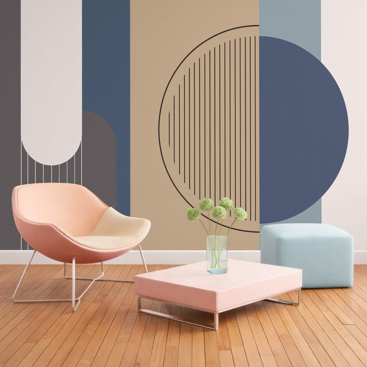 Fototapeta Abstrakcja, błękitny, kremowy, koło, smug.