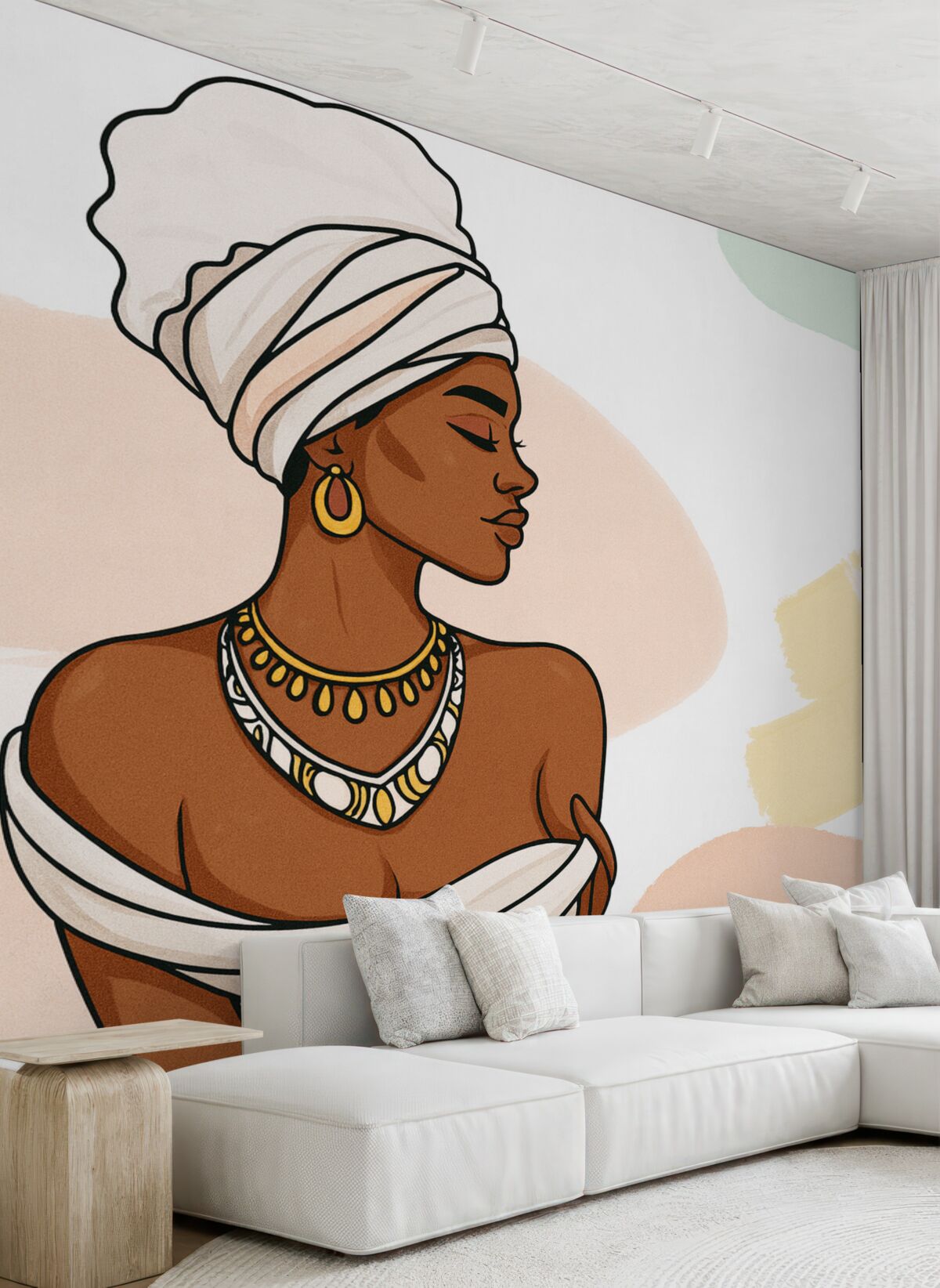 Fototapeta Kobieta z kreskami, okręgami, subtelnymi barwami.