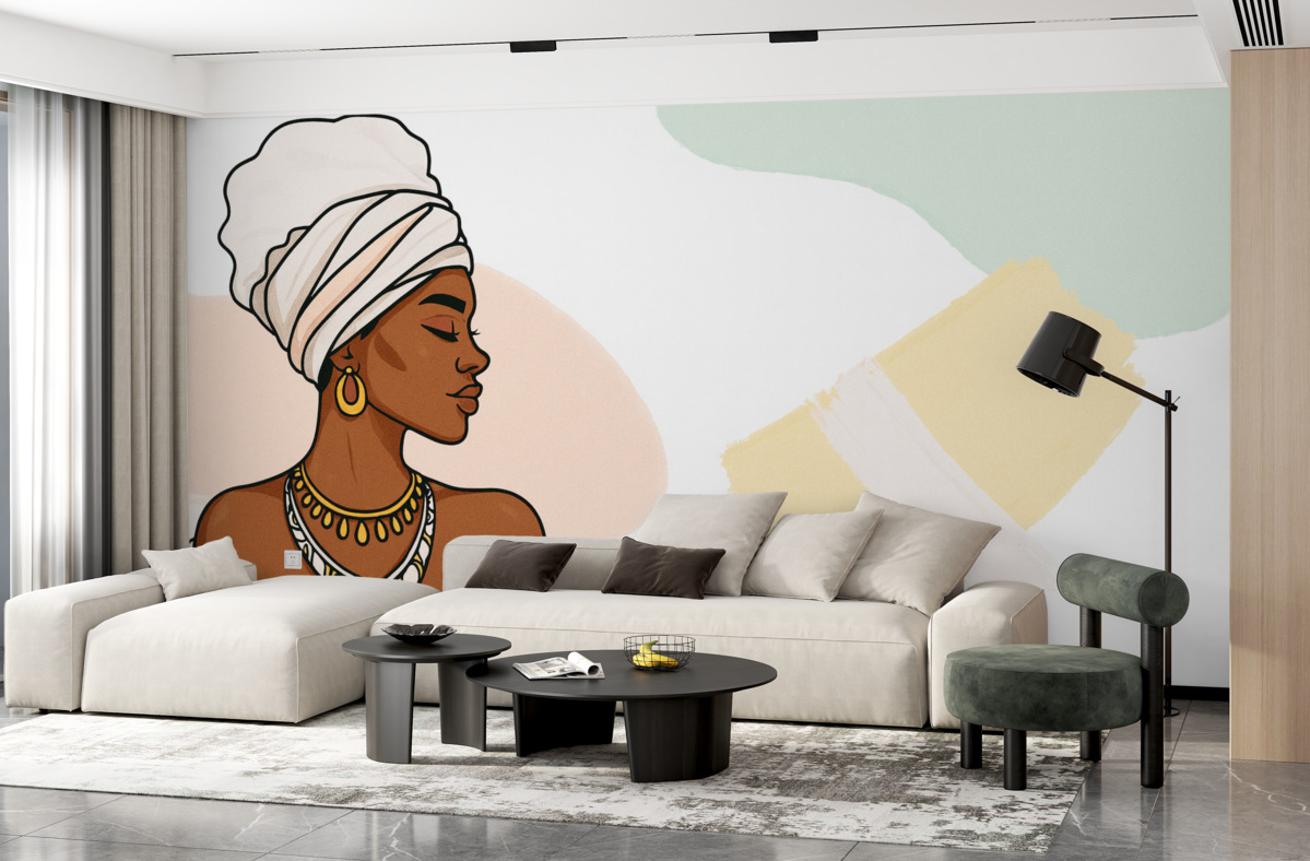 Fototapeta Kobieta z kreskami, okręgami, subtelnymi barwami.