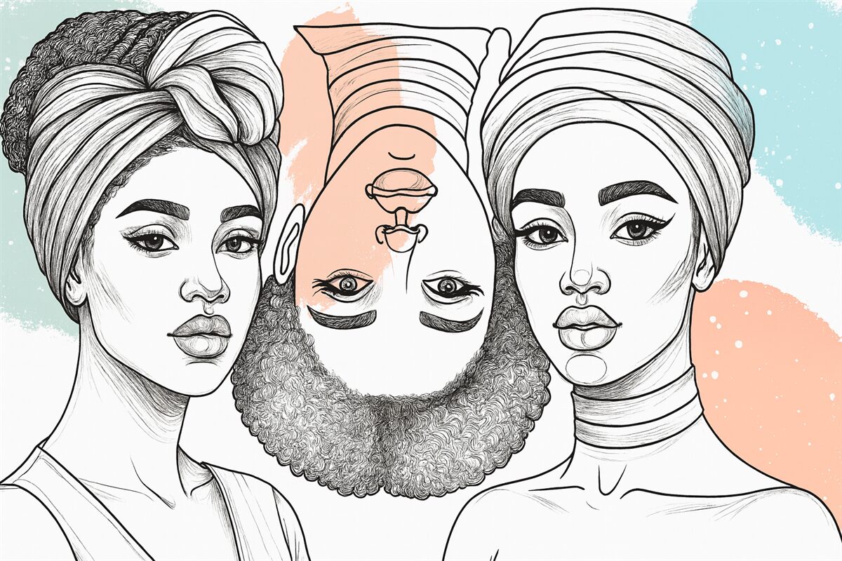 Fototapeta Trzy panie, dama z wzorami, subtelne barwy, abstrakcyjność.