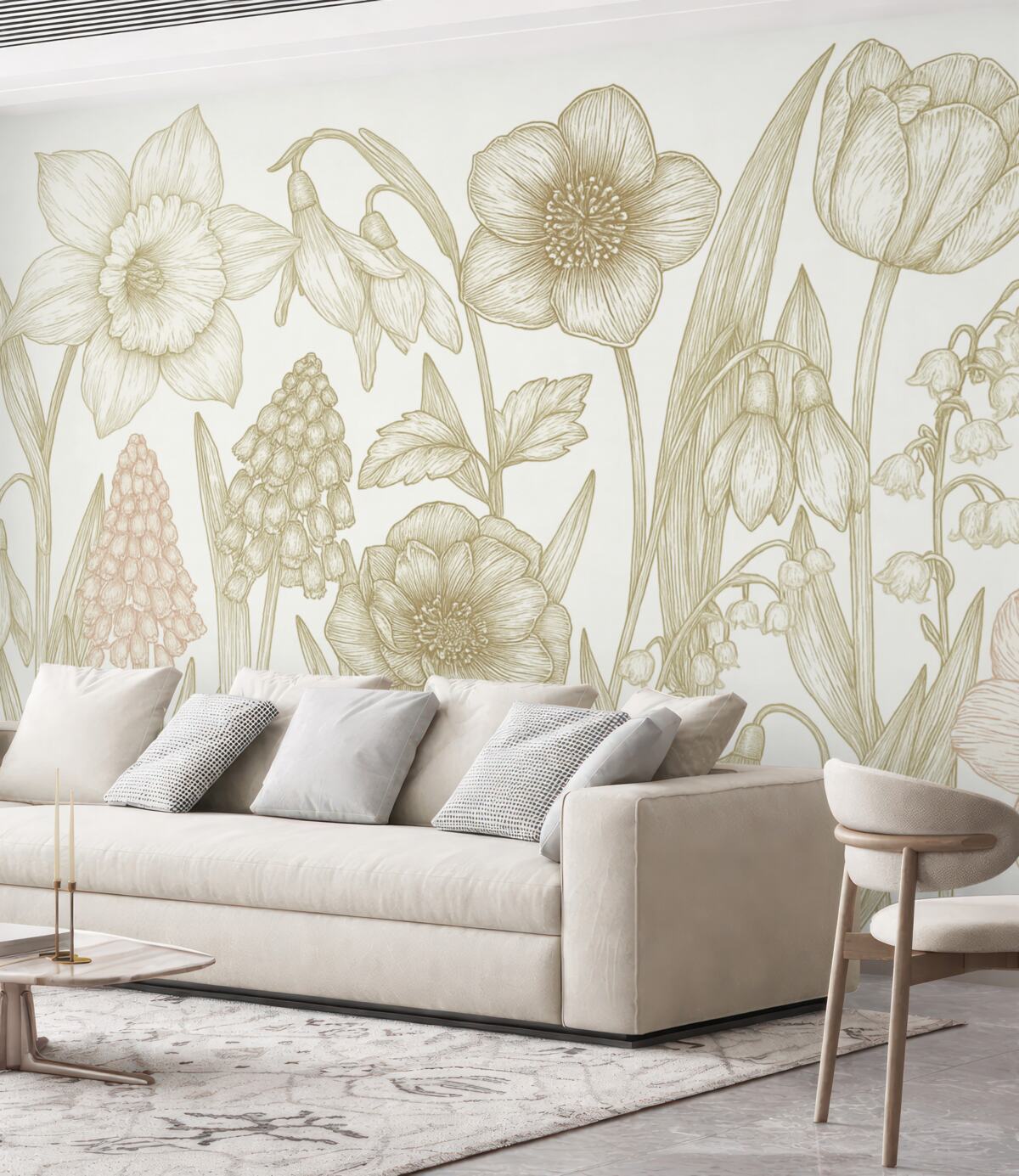 Fototapeta Subtelne różnorodne kwiaty, różowe i zielone.