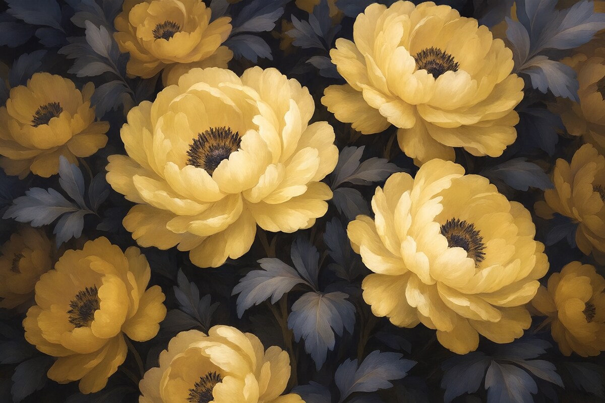 Fototapeta Kwiecisty obraz olejny osadzony na beżowym i fioletowym odcieniu.