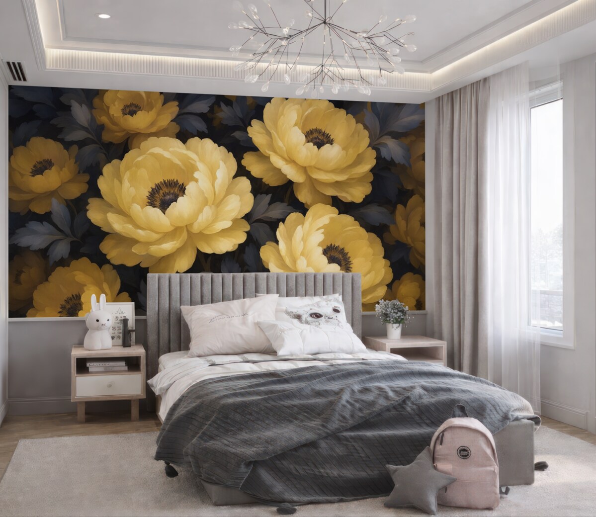 Fototapeta Kwiecisty obraz olejny osadzony na beżowym i fioletowym odcieniu.