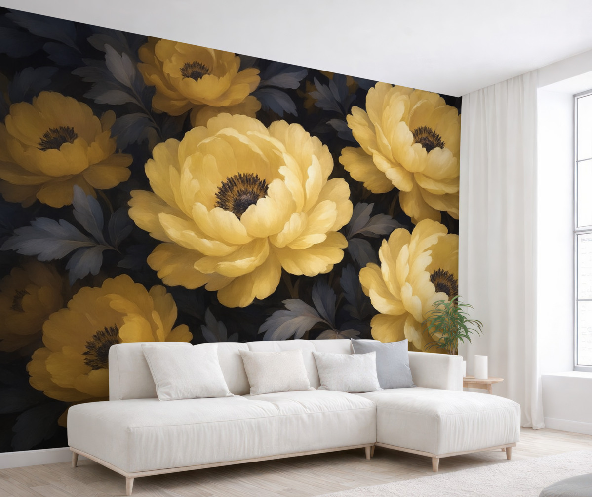 Fototapeta Kwiecisty obraz olejny osadzony na beżowym i fioletowym odcieniu.