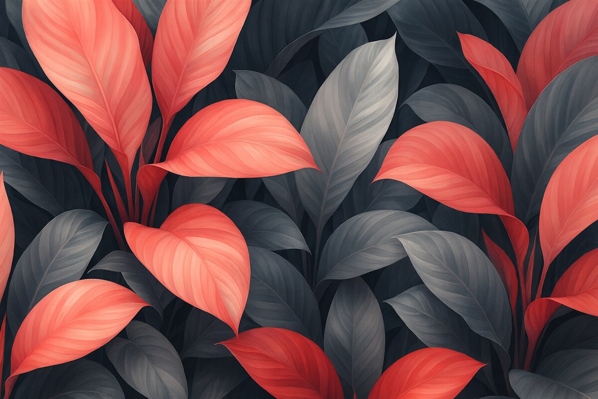 Fototapeta Ogromne tropikalne liście w odcieniach różu i niebieskiego.