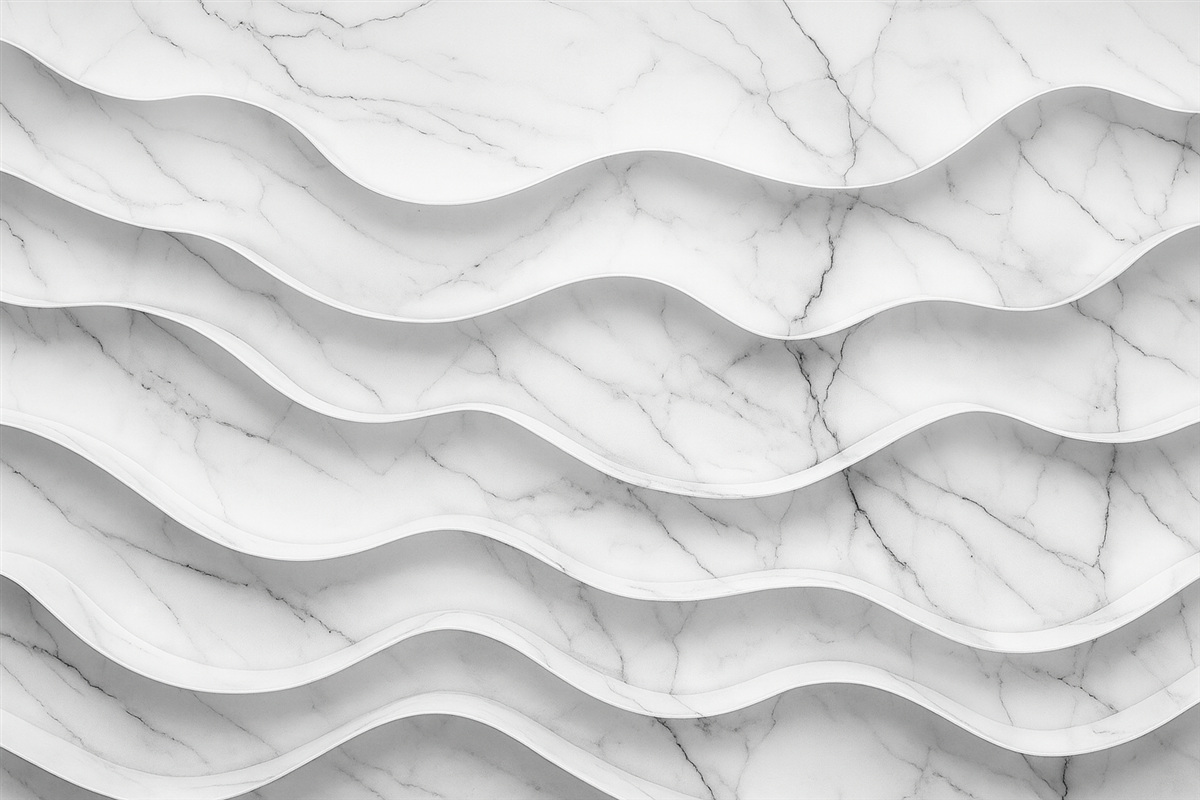 Fototapeta Abstrakcyjna kompozycja gładkich, falujących struktur przypominających marmur w jasnych tonach bieli i szarości.