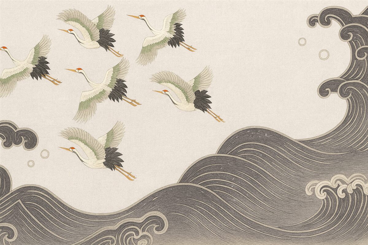 Fototapeta żurawie, szara odmiana, japońska estetyka