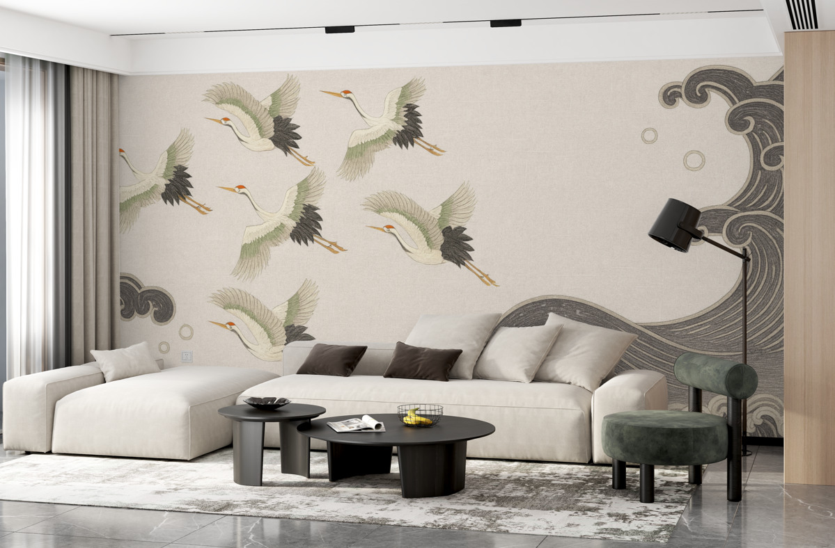 Fototapeta żurawie, szara odmiana, japońska estetyka