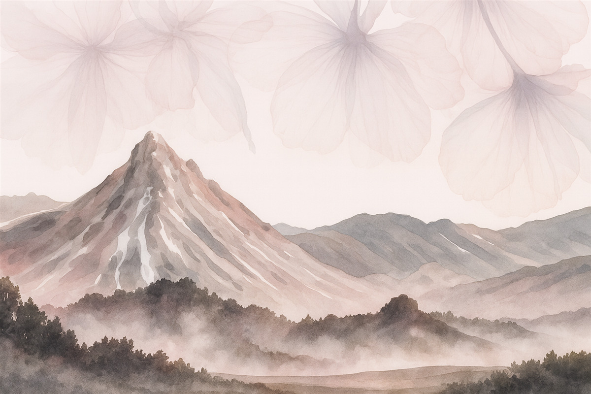 Fototapeta pasma górskie, półprzezroczyste florę, technika akwareli