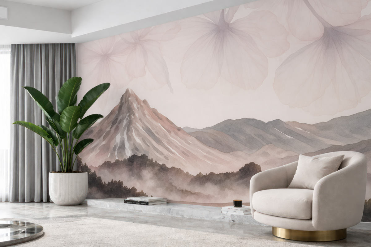 Fototapeta pasma górskie, półprzezroczyste florę, technika akwareli