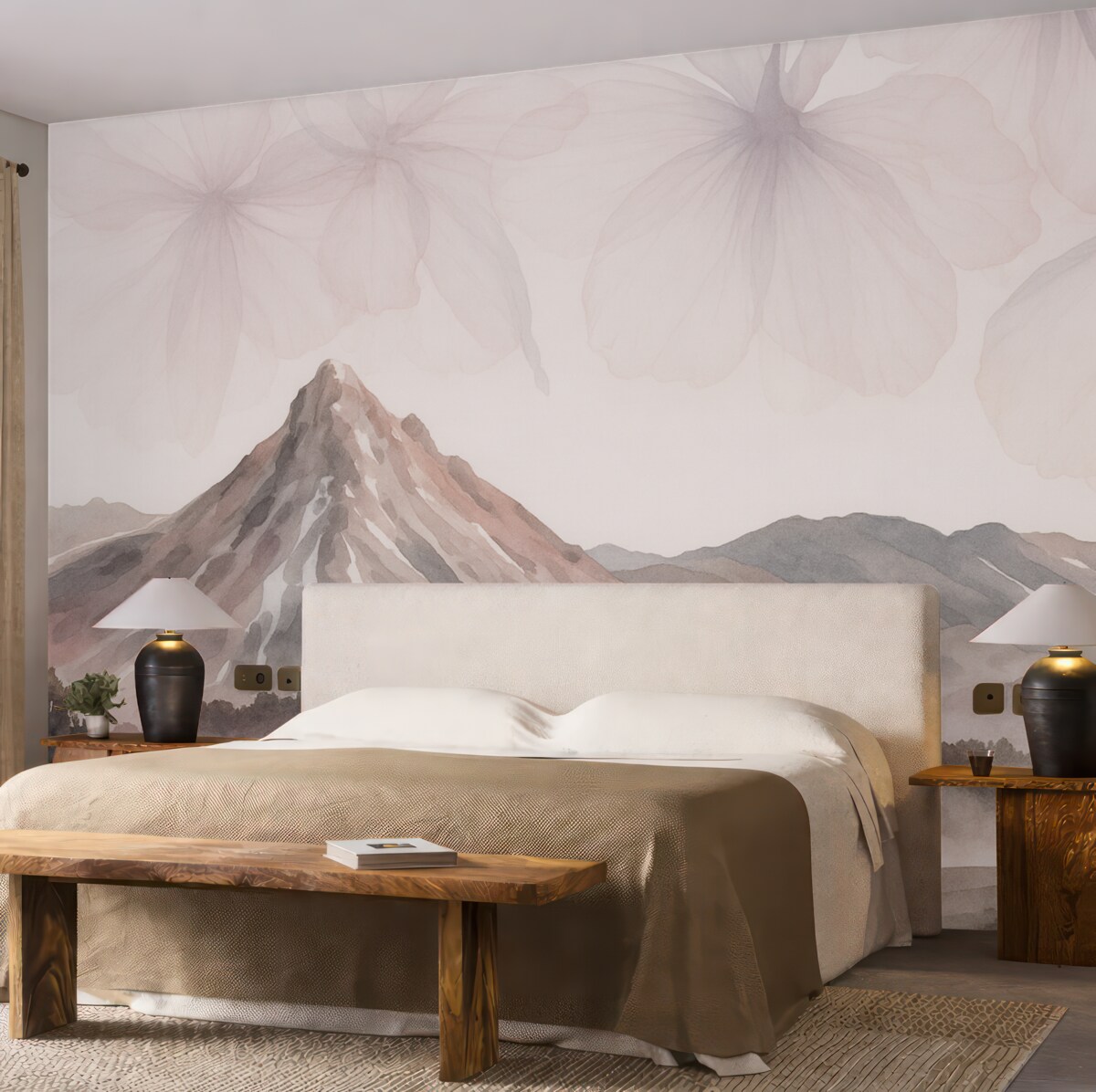 Fototapeta pasma górskie, półprzezroczyste florę, technika akwareli