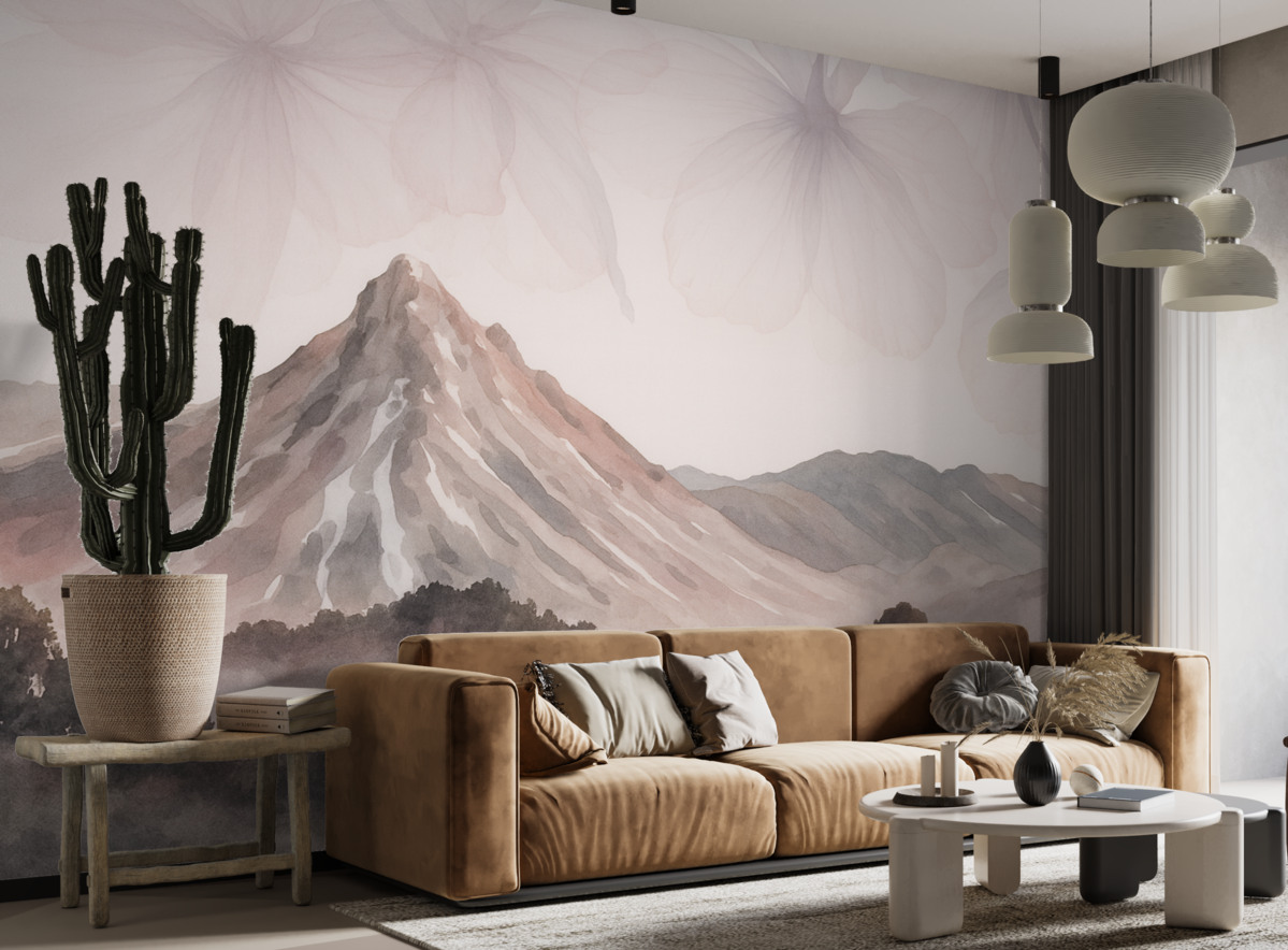 Fototapeta pasma górskie, półprzezroczyste florę, technika akwareli