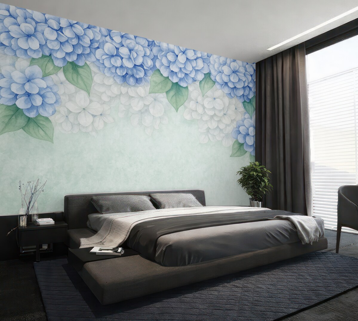 Fototapeta kwiaty hortensji, kwiaty w odcieniu niebieskim, kwiaty z gór, obszerne kwiaty