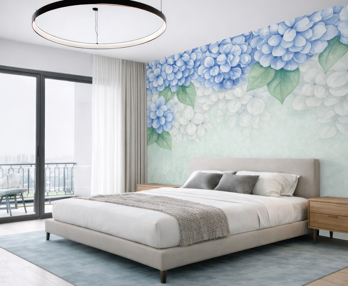 Fototapeta kwiaty hortensji, kwiaty w odcieniu niebieskim, kwiaty z gór, obszerne kwiaty